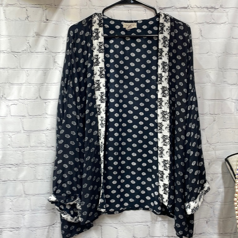 Passport black white print open cardigan large kimono